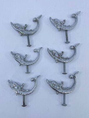 vintage silver tone dolphin drawer pulls with screws coastal nautical decor (6)